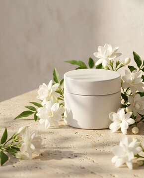 Luxury Jasmine Skincare Cream with Fresh White Flowers
