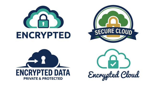 This image showcases various logos related to secure and encrypted cloud storage, highlighting themes of security, privacy, and modern technology in a visually appealing manner.