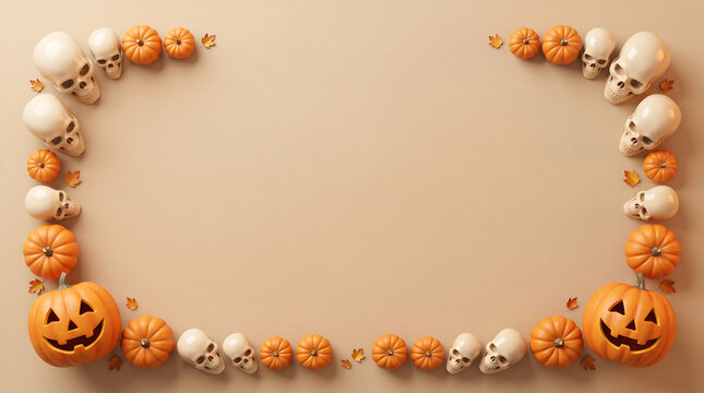Halloween-themed pumpkin and ghost bead frame on neutral background