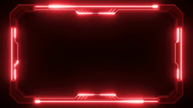 A futuristic red neon frame with mechanical tech HUD elements and black copy space for video overlay.