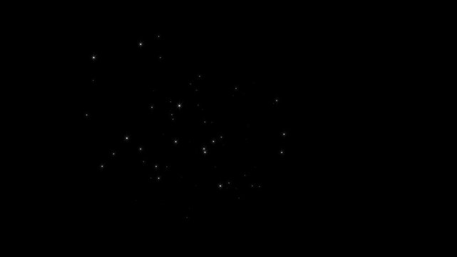 Shimmering fairy dust sparkle line with glowing white stars, fairy shimmer particle overlay transition, cartoon doodle sparkles, fairy dust glitter stars trail transition on a black screen. 4k video