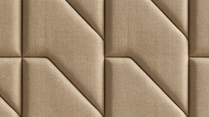Naklejka premium Beige soft padded geometric upholstered wall panel with stitched padded triangle pattern, modern interior textured fabric decor abstract background
