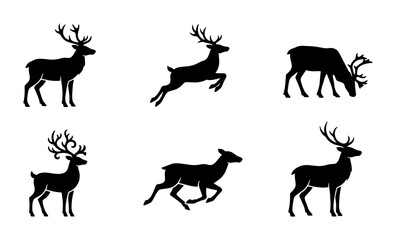 Fototapeta premium 70 Reindeer Silhouette Collection, Six Diverse Poses, Vector Icons for Festive Design and Wildlife Graphics 100