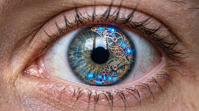 cybernetic eye futuristic eye bionic eye clockwork eye steampunk eye robotic eye mechanical eye human eye gears blue eye macro macro photography eye close up eye detailed iris