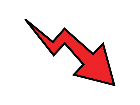 Red zigzag arrow pointing down representing decline decrease or financial drop