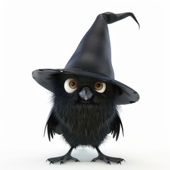 Obraz premium Crow wearing witch hat bird blackbird character.