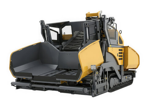 heavy asphalt paver machine for road construction surfacing isolated on transparent background