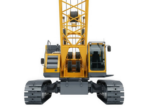 yellow crawler lattice boom crane heavy lifting machinery isolated on transparent background