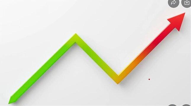 A green red line moving from downward to upward isolated on white background