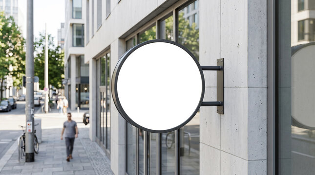 Mockup sign modern round walk street logo promotion tamplate
