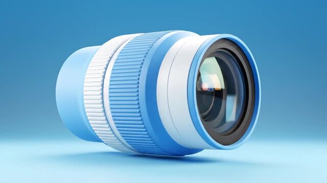 Blue 3d camera lens videography icon from different angles