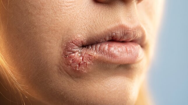 Macro Detail of Angular Cheilitis Cracked Lip Corner and Severe Dry Skin Infection