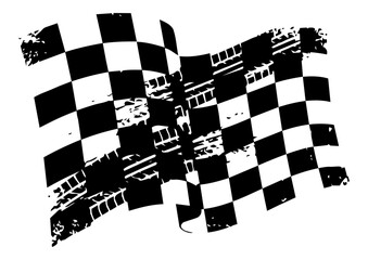 Naklejka premium Waving Checkered Finish Flag Vector with Grunge Tire Track Texture for Motorsport Racing