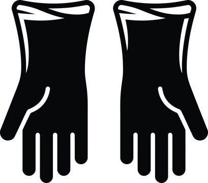 A pair of black rubber protective gloves shown as a simple flat vector icon for safety and hygiene