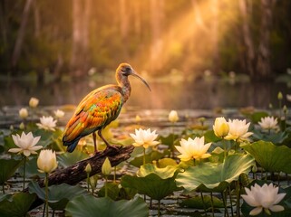 Naklejka premium Giant Ibis. the species is critically endangered, mainly because of habitat loss, wetland degradation, hunting, disturbance, and declining food resources.
