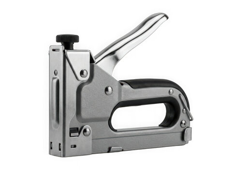 heavy duty metal staple gun hand tool for upholstery isolated on transparent background