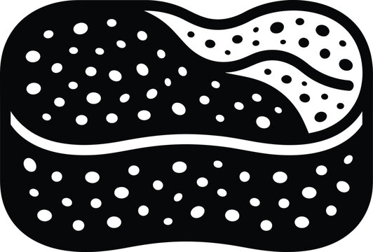 Simple black and white icon of a cleaning sponge with porous texture for household chores design