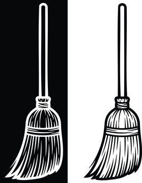 Simple line art illustration of a wooden broom for cleaning and housekeeping chores