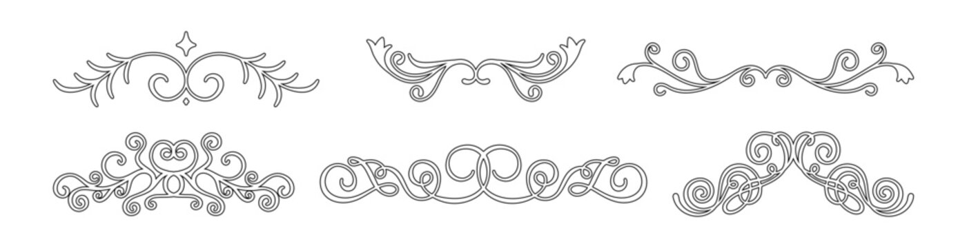 Vector elegant ornamental flourish frame with decorative swirls and curly line art. Vintage trendy hand drawn border in outline style, perfect for wedding invitations