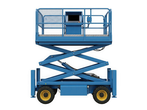 mobile scissor lift aerial work platform construction equipment isolated on transparent background