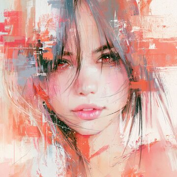 華やかな抽象描写と女性