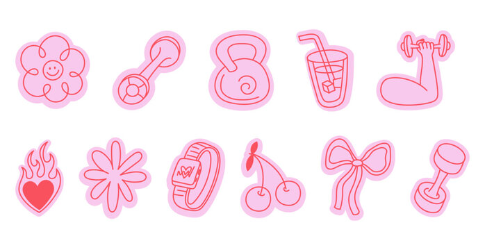 Vector sketch doodle illustration in trendy line style, fit and gym, wellness concept, feminine character and mascot related to fitness, pilates, sport and healthy lifestyle