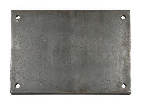 heavy duty blank rusted steel metal plate panel isolated on transparent background