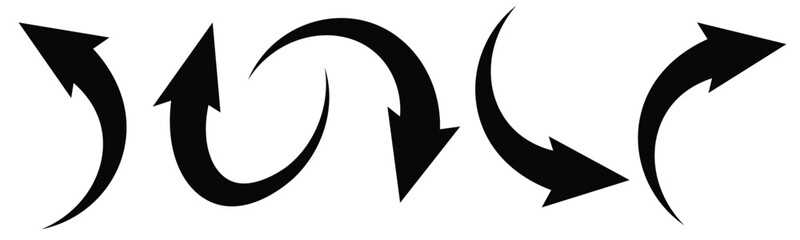 Curved swoosh arrow icon set with dynamic tapered direction symbols © Gill