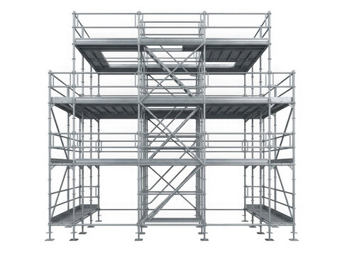 modular metal scaffolding tower temporary construction platform structure isolated on transparent background