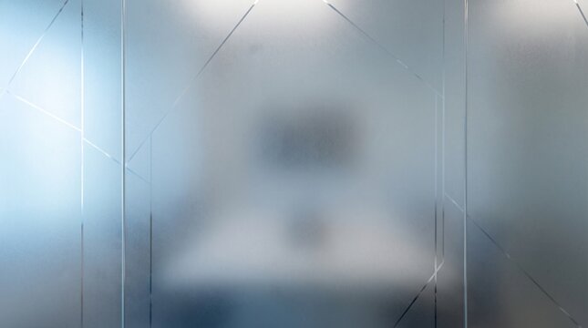 Frosted glass office partition wall with blurred interior meeting room background