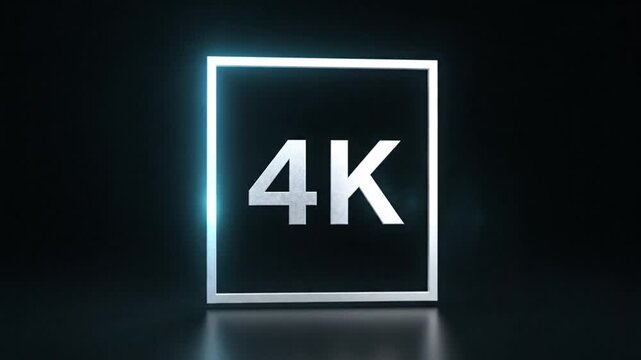 Modern 4k videography icon with neon glowing frame