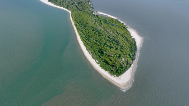 Florian&oacute;polis, Daniela Beach. Aerial View of Tropical Coastline. Establishing Shot. Santa Catarina, Brazil.