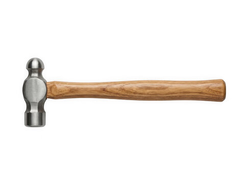 metal ball peen hammer with wooden handle tool isolated on transparent background
