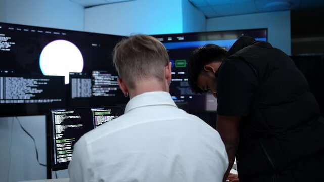 Two professionals from different backgrounds working together on software development in a contemporary technology setting