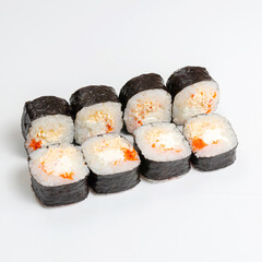 Sushi Rolls with Crab, Cream Cheese and Masago on White Background © Дмитрий Ульянов