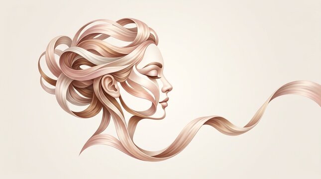 Abstract Ribbon Face Art &ndash; A soft flowing illustration blending human facial features with elegant ribbon‑like shapes in a smooth minimal aesthetic.
