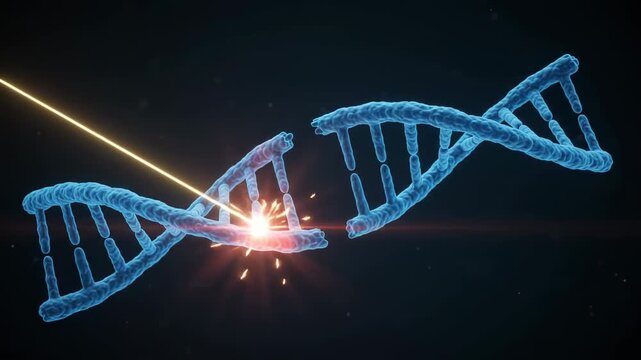 DNA double helix repair with laser beam, genetic engineering, scientific breakthrough concept