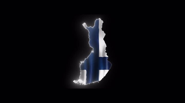 Finland Territory Map Filled with Waving Flag Motion Graphic Transparent Seamless Loop 4K