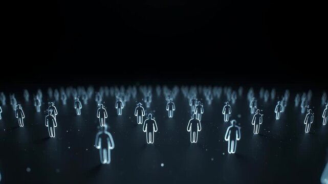 Glowing Blue Human Icons Connecting in Digital Network for Business Teamwork and Global Community Concept