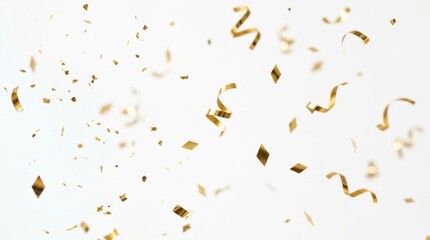Fototapeta premium Gold confetti and metallic streamers falling with new year