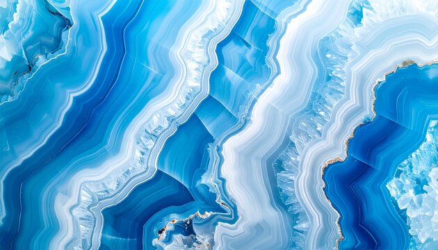 Abstract Blue Agate Texture: An intricate, close-up view of a vibrant blue agate stone, revealing its unique layered patterns and crystalline formations.