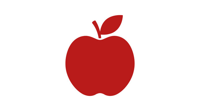 Minimalist red apple icon with leaf.