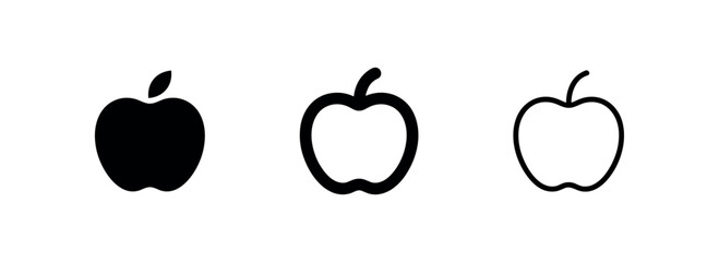 Apple Fruit Icon Set in Different Styles. Vector Black and White Silhouette, Thick and Thin Outline Symbols. © liubomir118809