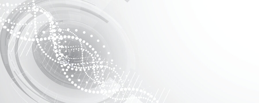 Halftone DNA helix and strands structure, connected neural web. Science and technology