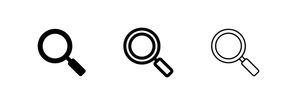 Magnifying glass vector icon set. Search or zoom symbol for user interface and web design.