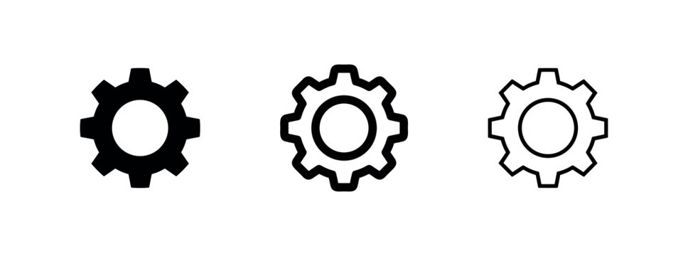 Gear icon vector set. Settings or cogwheel symbol for customization and mechanical processes.