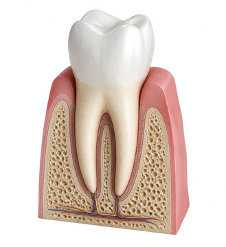 Healthy tooth anatomy in gum and jaw cross section