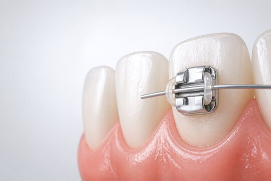Orthodontic braces close up on healthy tooth