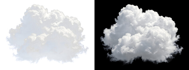 Naklejka premium Large fluffy white cumulus cloud with dense puffy texture perfect for sky and weather designs in PNG, Transparent and Black Background Versions