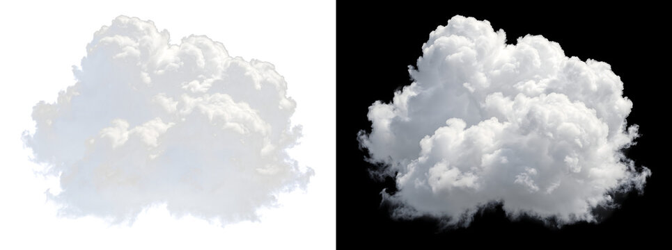 Large fluffy white cumulus cloud with dense puffy texture perfect for sky and weather designs in PNG, Transparent and Black Background Versions